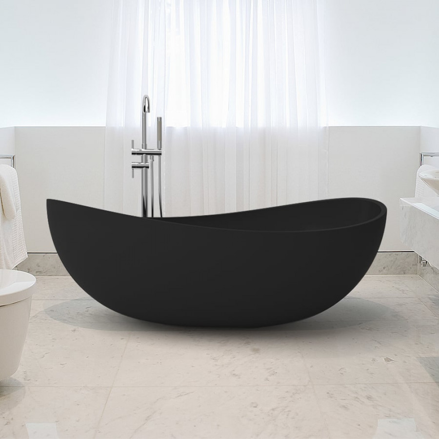 HMR 70" Modern Oval Freestanding Stone Resin Soaking Bathtub - Black