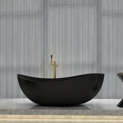 HMR 70" Modern Oval Freestanding Stone Resin Soaking Bathtub - Black