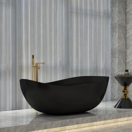 HMR 70" Modern Oval Freestanding Stone Resin Soaking Bathtub - Black