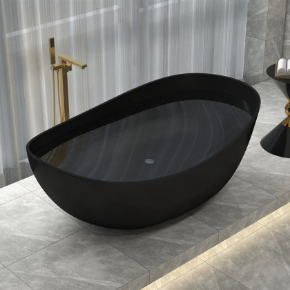 HMR 70" Modern Oval Freestanding Stone Resin Soaking Bathtub - Black