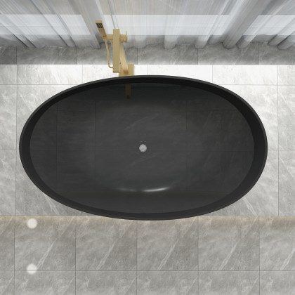 HMR 70" Modern Oval Freestanding Stone Resin Soaking Bathtub - Black
