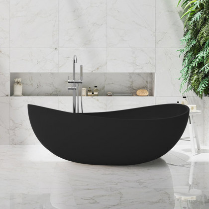 HMR 70" Modern Oval Freestanding Stone Resin Soaking Bathtub - Black