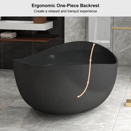 HMR 70" Modern Oval Freestanding Stone Resin Soaking Bathtub - Black