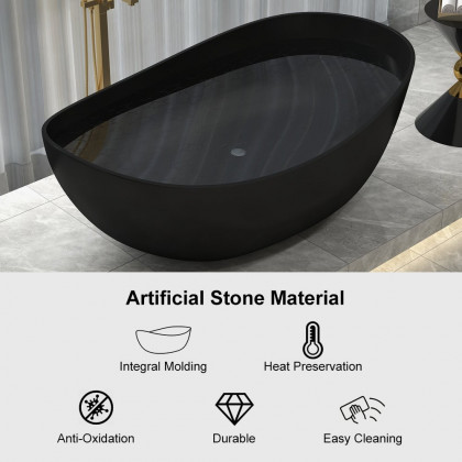 HMR 70" Modern Oval Freestanding Stone Resin Soaking Bathtub - Black