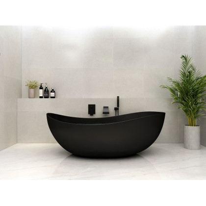 HMR 70" Modern Oval Freestanding Stone Resin Soaking Bathtub - Black