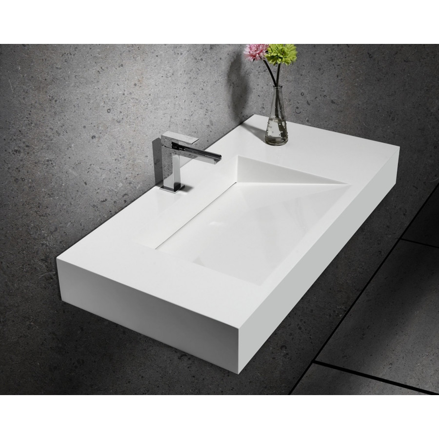 HMR - Wall-Hung Stone Resin Rectangle Bathroom in Matte White