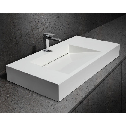 HMR - Wall-Hung Stone Resin Rectangle Bathroom in Matte White