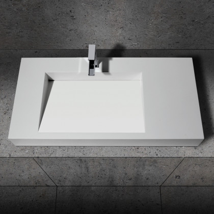 HMR - Wall-Hung Stone Resin Rectangle Bathroom in Matte White