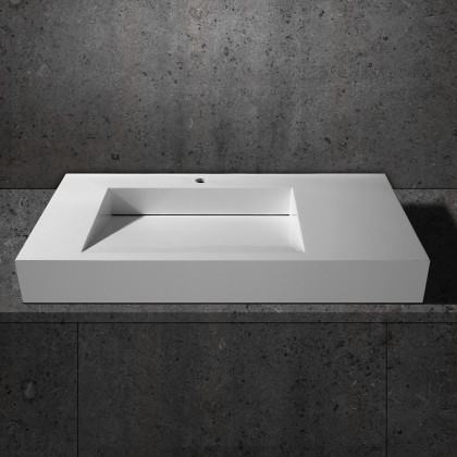 HMR - Wall-Hung Stone Resin Rectangle Bathroom in Matte White