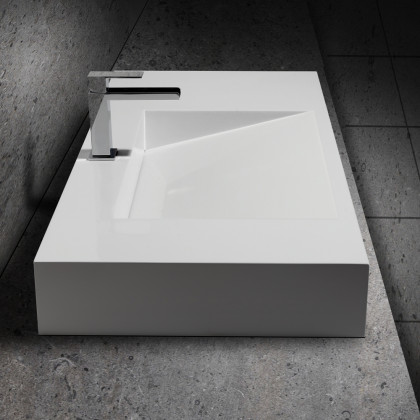 HMR - Wall-Hung Stone Resin Rectangle Bathroom in Matte White