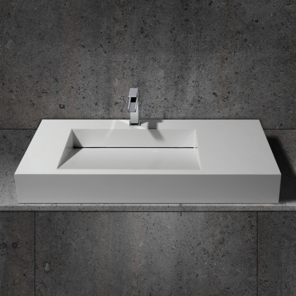 HMR - Wall-Hung Stone Resin Rectangle Bathroom in Matte White
