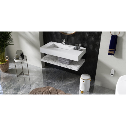 HMR - Wall-Hung Stone Resin Rectangle Bathroom in Matte White