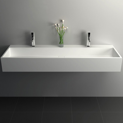 HMR 47" Wall-Mount Floating Trough Bathroom Sink - Matte White