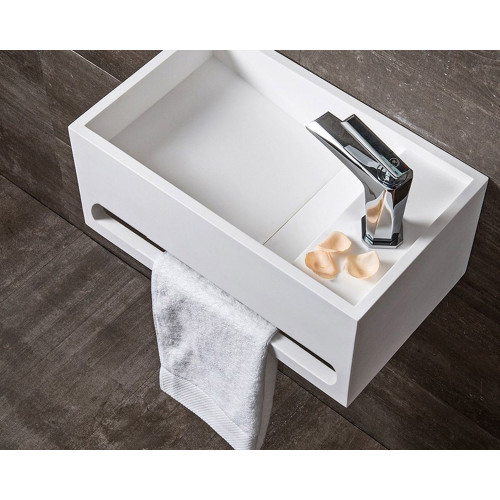 HMR Bathroom Ramped Sink with Towel Bar - Glossy White