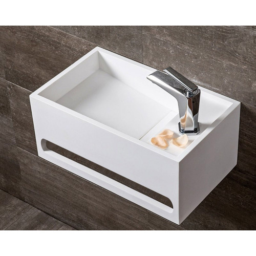 HMR Bathroom Ramped Sink with Towel Bar - Matte White