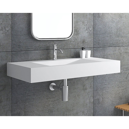 HMR Wall-Mount Floating Bathroom V-Shaped Sink - Glossy White