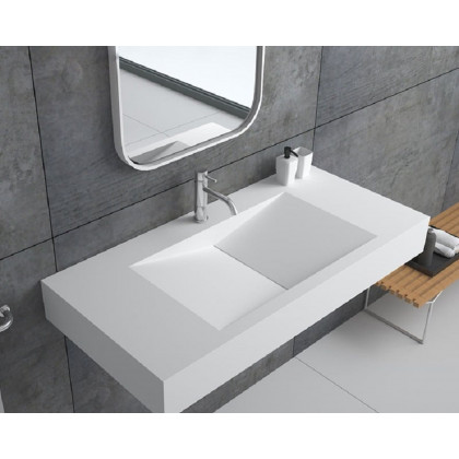 HMR Wall-Mount Floating Bathroom V-Shaped Sink - Glossy White