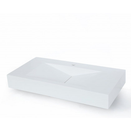 HMR Wall-Mount Floating Bathroom V-Shaped Sink - Glossy White