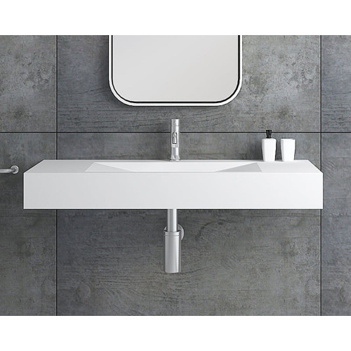 HMR Wall-Mount Floating Bathroom V-Shaped Sink - Matte White