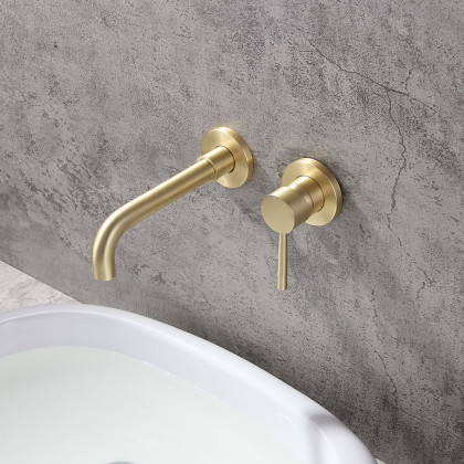 HMR - Wall Mounted Single Lever Bathroom Sink Swivel Faucet in Brushed Brass