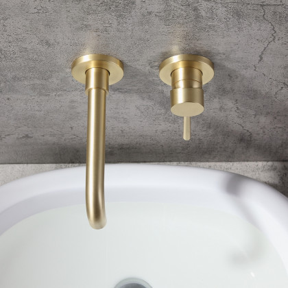 HMR - Wall Mounted Single Lever Bathroom Sink Swivel Faucet in Brushed Brass