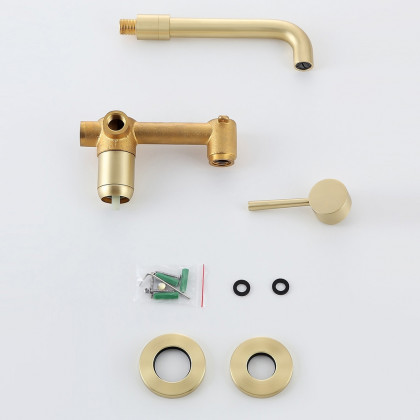 HMR - Wall Mounted Single Lever Bathroom Sink Swivel Faucet in Brushed Brass