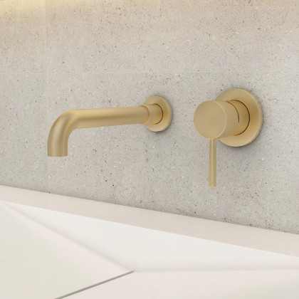 HMR - Wall Mounted Single Lever Bathroom Sink Swivel Faucet in Brushed Brass
