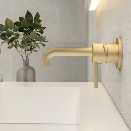 HMR - Wall Mounted Single Lever Bathroom Sink Swivel Faucet in Brushed Brass