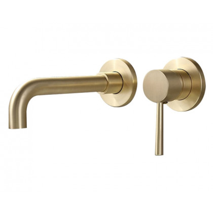 HMR - Wall Mounted Single Lever Bathroom Sink Swivel Faucet in Brushed Brass