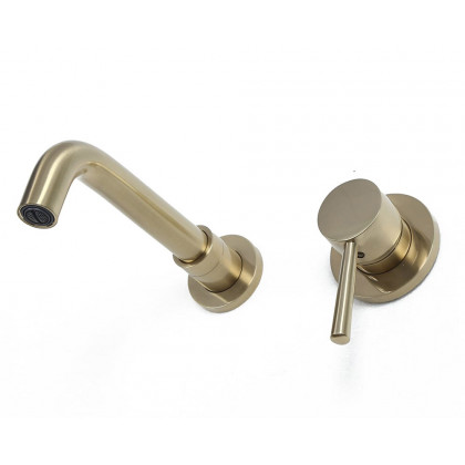 HMR - Wall Mounted Single Lever Bathroom Sink Swivel Faucet in Brushed Brass