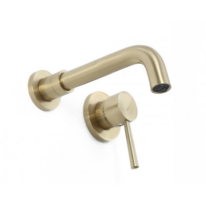 HMR - Wall Mounted Single Lever Bathroom Sink Swivel Faucet in Brushed Brass