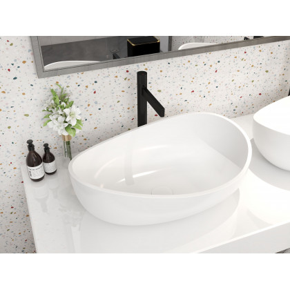 HMR Modern Bathroom Vessel Sink with Pop Up Drain - Glossy White