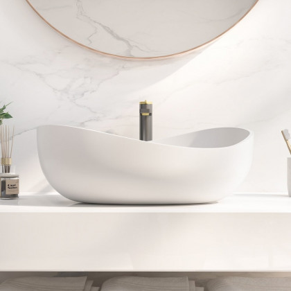 HMR Modern Bathroom Vessel Sink with Pop Up Drain - Matte White