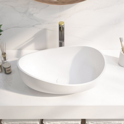 HMR Modern Bathroom Vessel Sink with Pop Up Drain - Matte White
