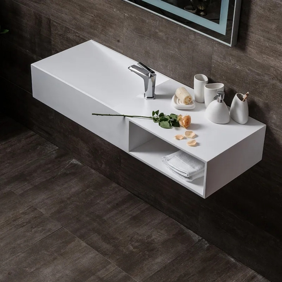 HMR - Wall-Mount Bathroom with Storage Cubby Hole in 35"L, Matte White