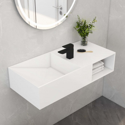HMR - Wall-Mount Bathroom with Storage Cubby Hole in 35"L, Matte White