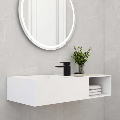 HMR - Wall-Mount Bathroom with Storage Cubby Hole in 35"L, Matte White