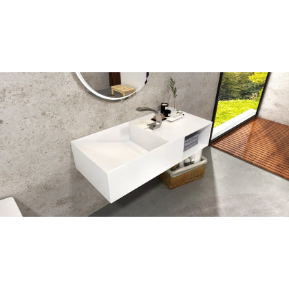HMR - Wall-Mount Bathroom with Storage Cubby Hole in 35"L, Matte White