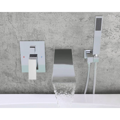 HMR Shoop Waterfall Wall-Mount Tub Filler Faucet Single Handle & Handshower - Chrome