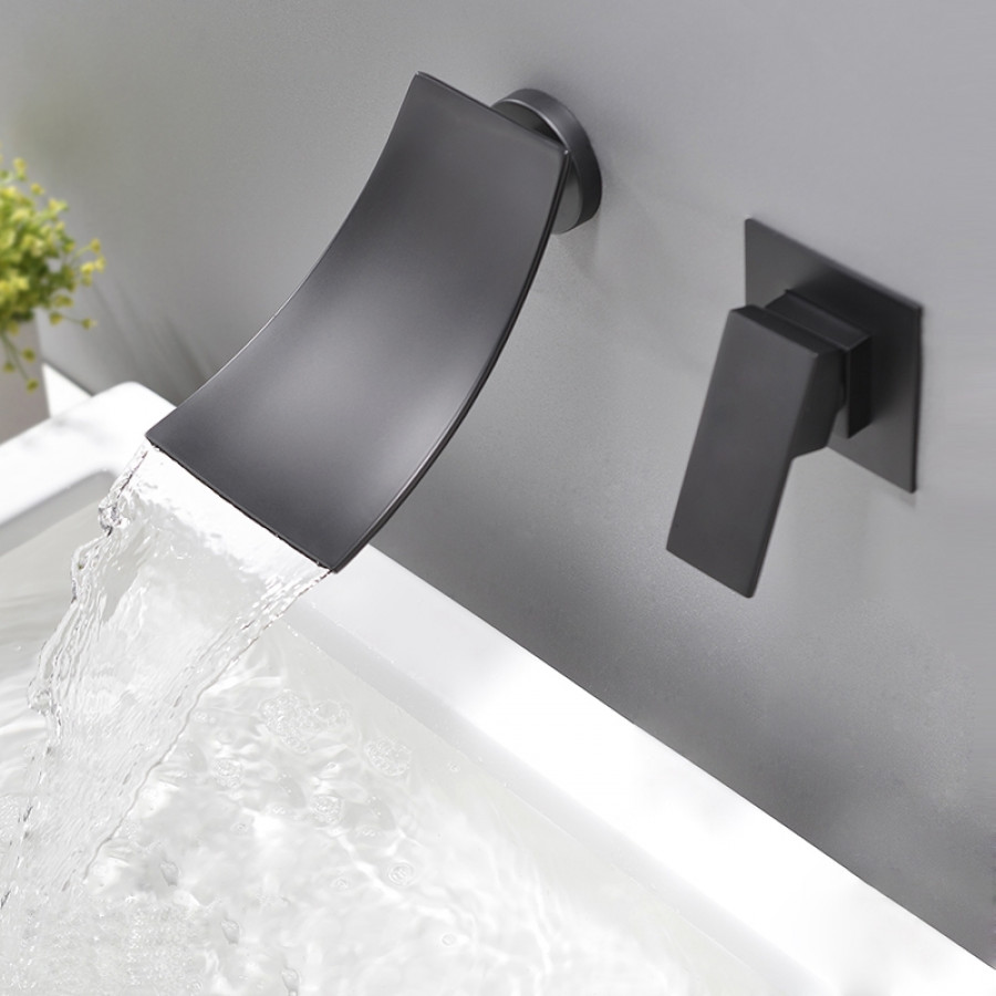 HMR - Shoop Wall Mounted Waterfall Sink Faucet in Matte Black