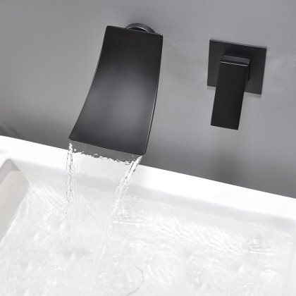 HMR - Shoop Wall Mounted Waterfall Sink Faucet in Matte Black