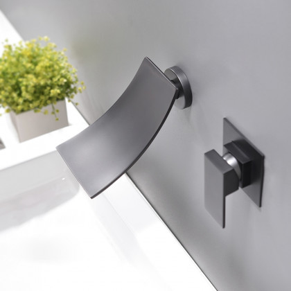 HMR - Shoop Wall Mounted Waterfall Sink Faucet in Matte Black