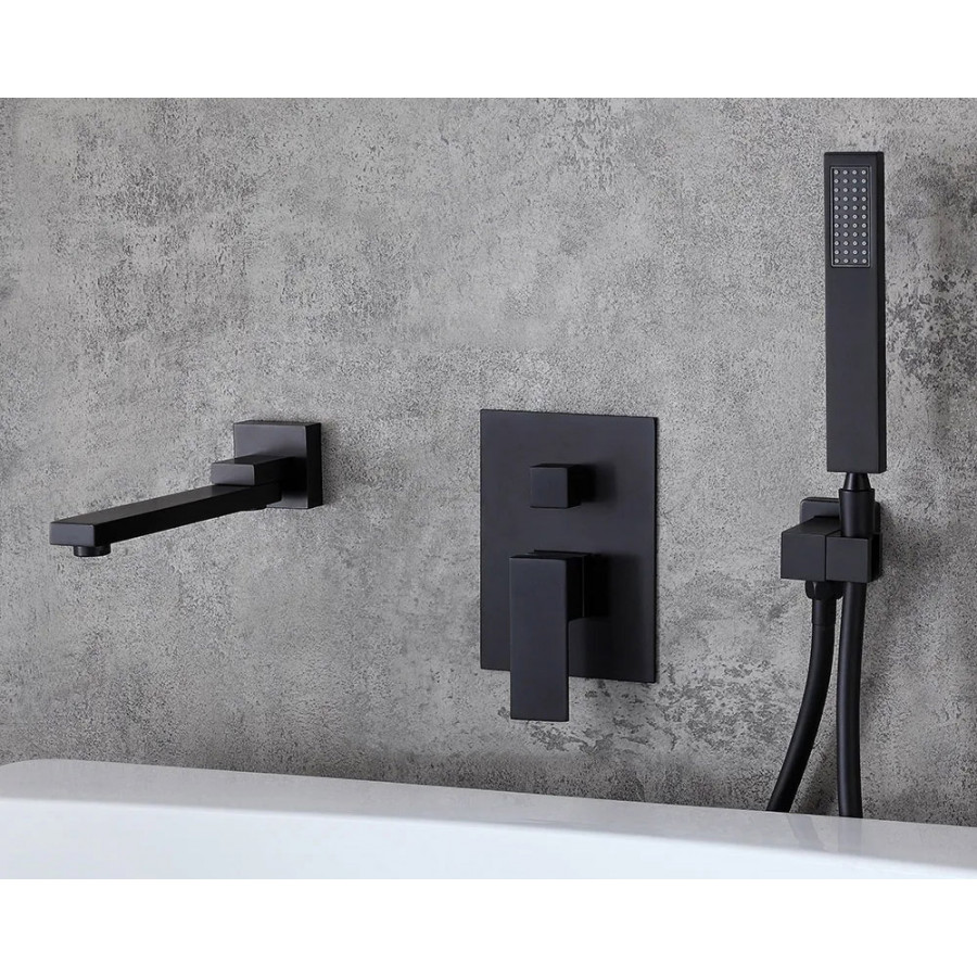 HMR Ultramodern Wall Mounted Swirling Tub Filler Faucet with Hand Shower - Matte Black