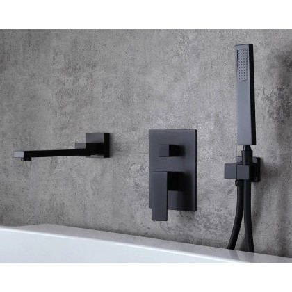 HMR Ultramodern Wall Mounted Swirling Tub Filler Faucet with Hand Shower - Matte Black