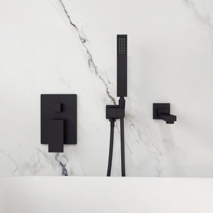 HMR Ultramodern Wall Mounted Swirling Tub Filler Faucet with Hand Shower - Matte Black