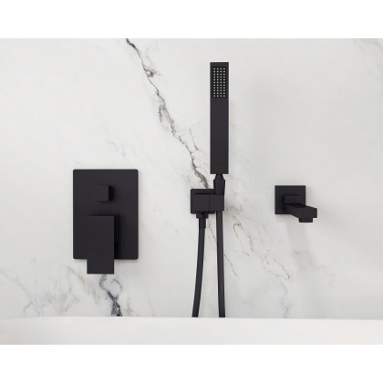 HMR Ultramodern Wall Mounted Swirling Tub Filler Faucet with Hand Shower - Matte Black