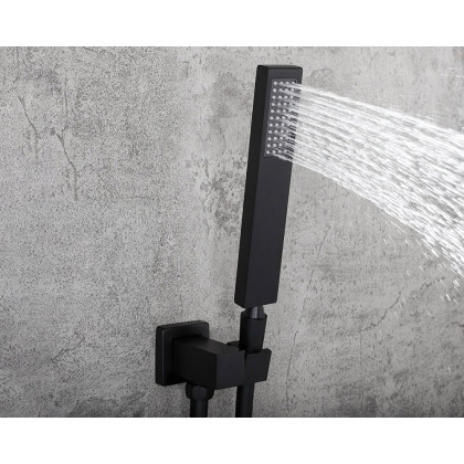 HMR Ultramodern Wall Mounted Swirling Tub Filler Faucet with Hand Shower - Matte Black