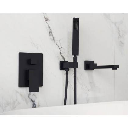 HMR Ultramodern Wall Mounted Swirling Tub Filler Faucet with Hand Shower - Matte Black