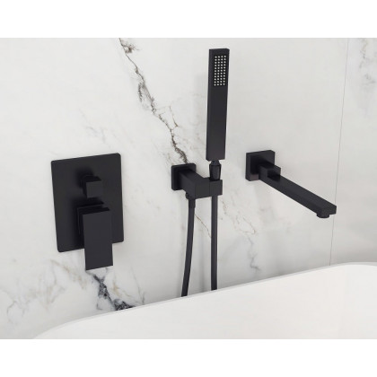 HMR Ultramodern Wall Mounted Swirling Tub Filler Faucet with Hand Shower - Matte Black