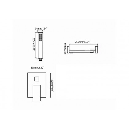 HMR Ultramodern Wall Mounted Swirling Tub Filler Faucet with Hand Shower - Brushed Nickel